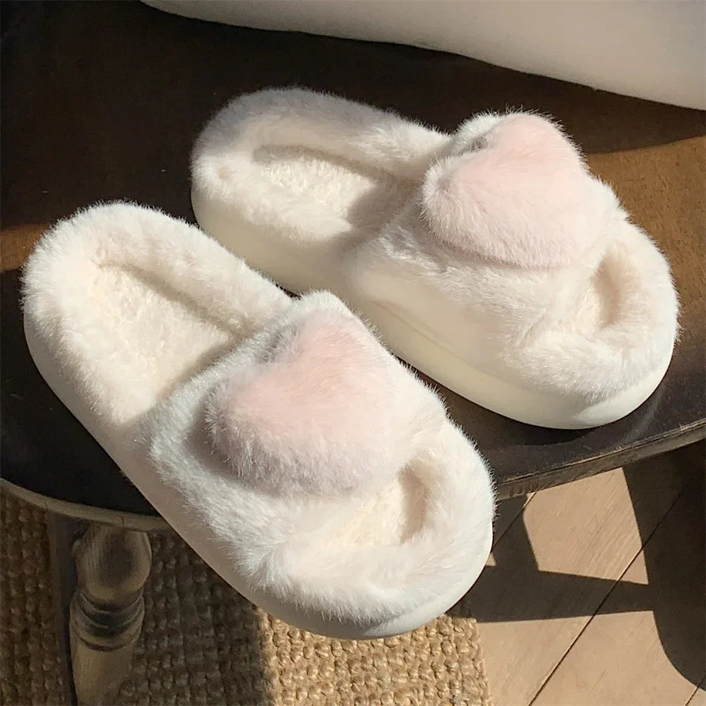 Heart Plush Slippers Women