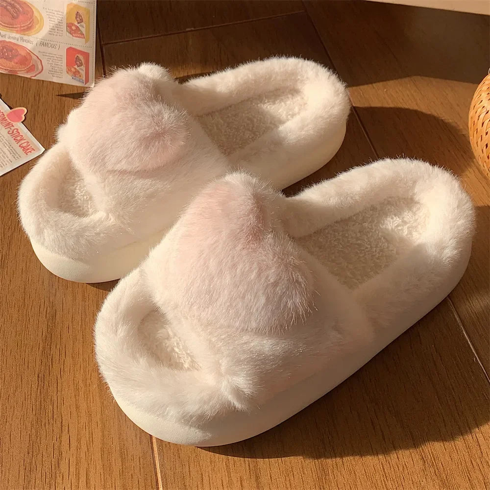 Heart Plush Slippers Women