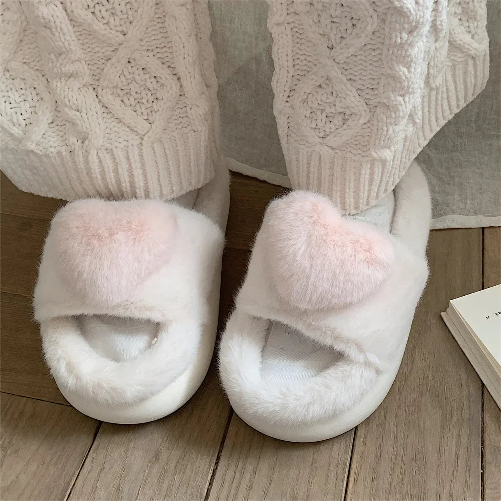 Heart Plush Slippers Women