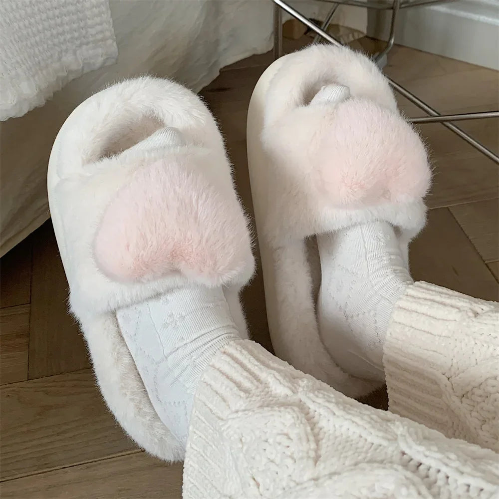 Heart Plush Slippers Women