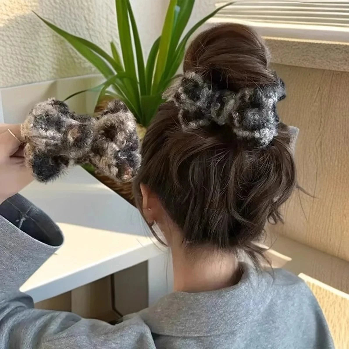 Leopard Plush Bow Clip