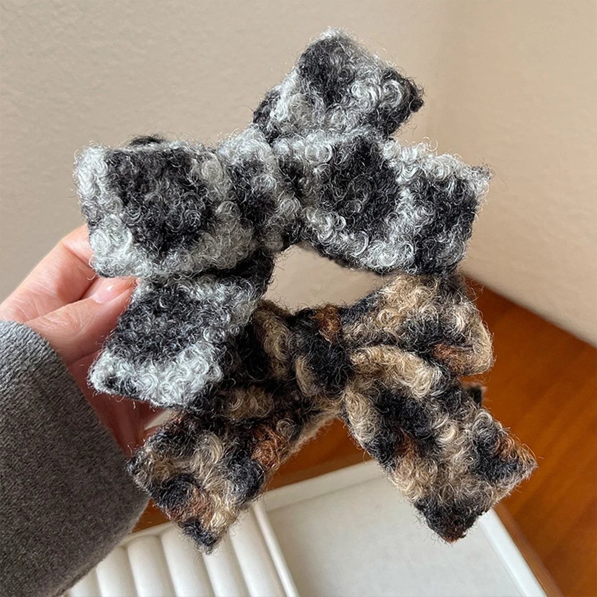 Leopard Plush Bow Clip