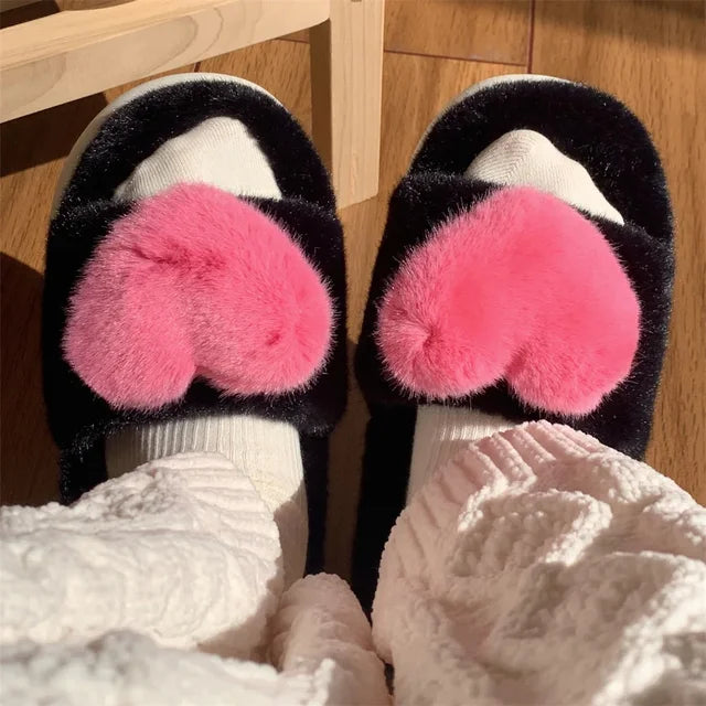 Heart Plush Slippers Women