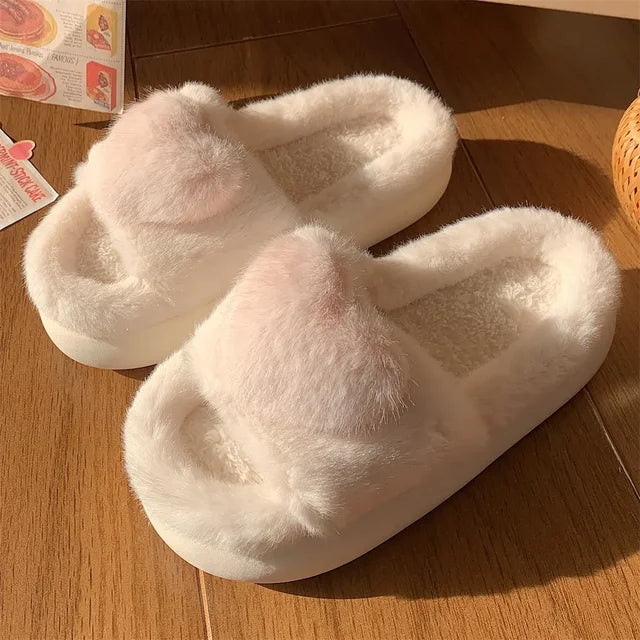 Heart Plush Slippers Women