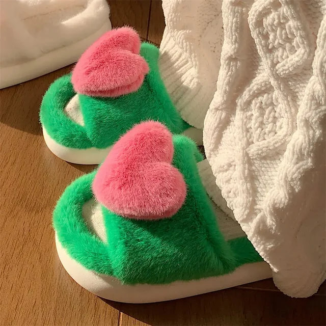 Heart Plush Slippers Women