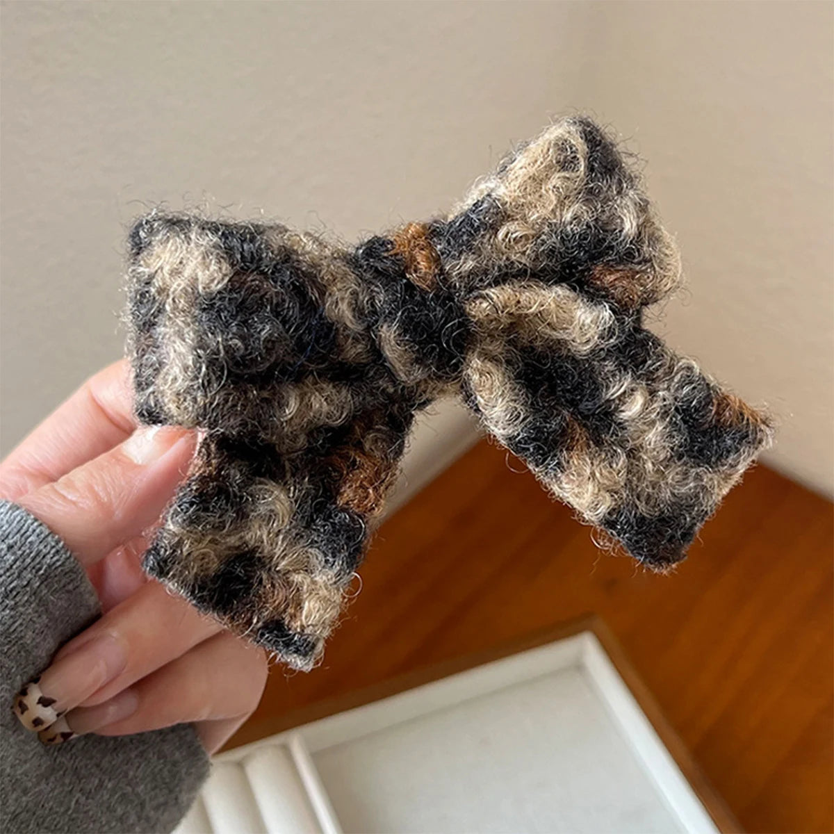 Leopard Plush Bow Clip