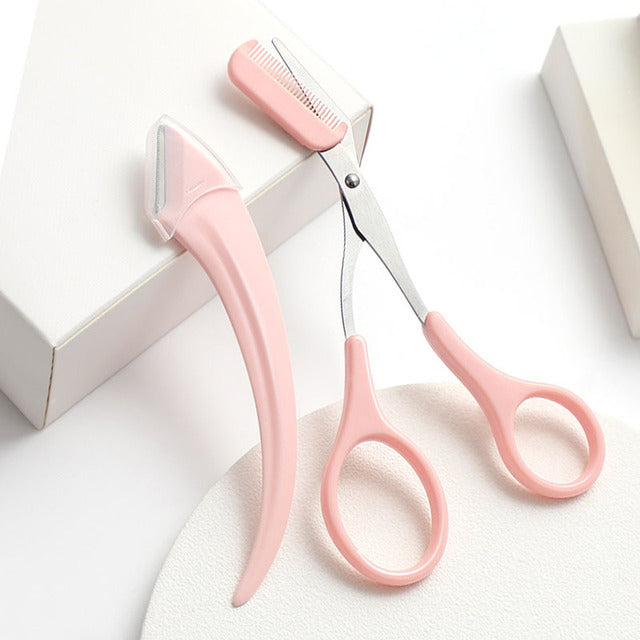 Eyebrow Trimmer Scissor with Comb and Razor