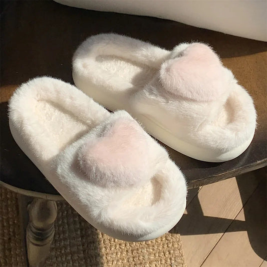 Heart Plush Slippers Women